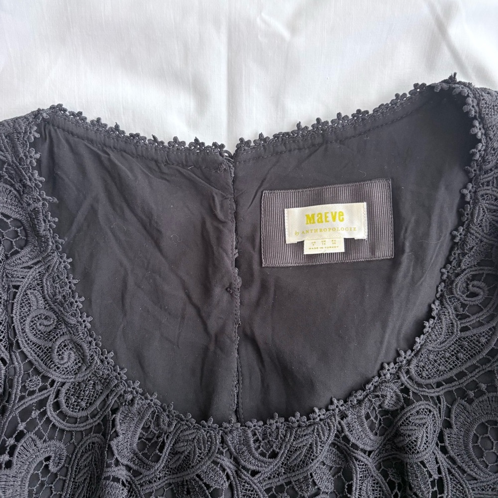Anthropologie Maeve Embroidered Lace Mini Black Lace Whimsy goth Dress Sz 6 US - Picture 5 of 10